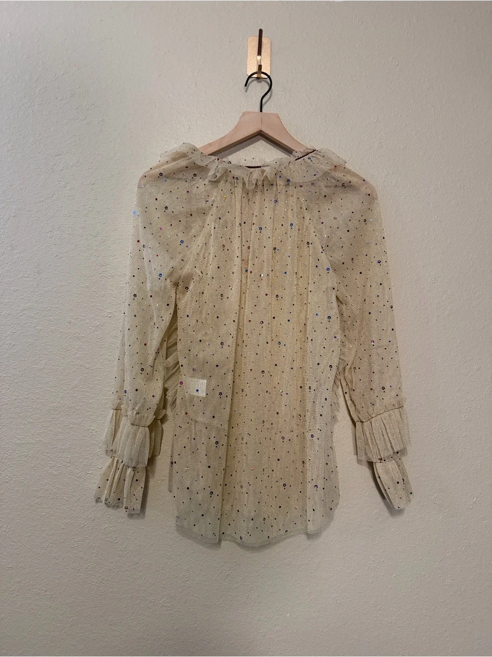 Monoplaza Sheer Ruffle Sequin Tulle Long Sleeve Top Size XS NWT